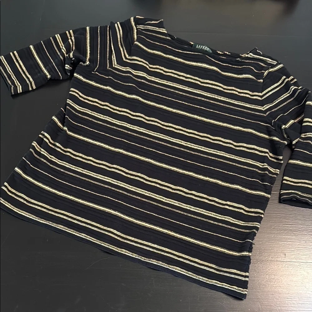 Lauren‎ Ralph Lauren Striped Black and Gold Top